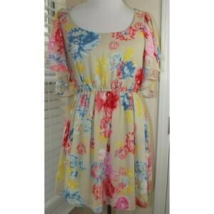 MARGO & SEBASTIAN Summer Floral DRESS - Size Medium - Lined Ruffle Sleeves